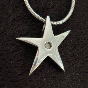 Sterling Silver and Diamond - Star Pendant Necklace and Stud Earrings